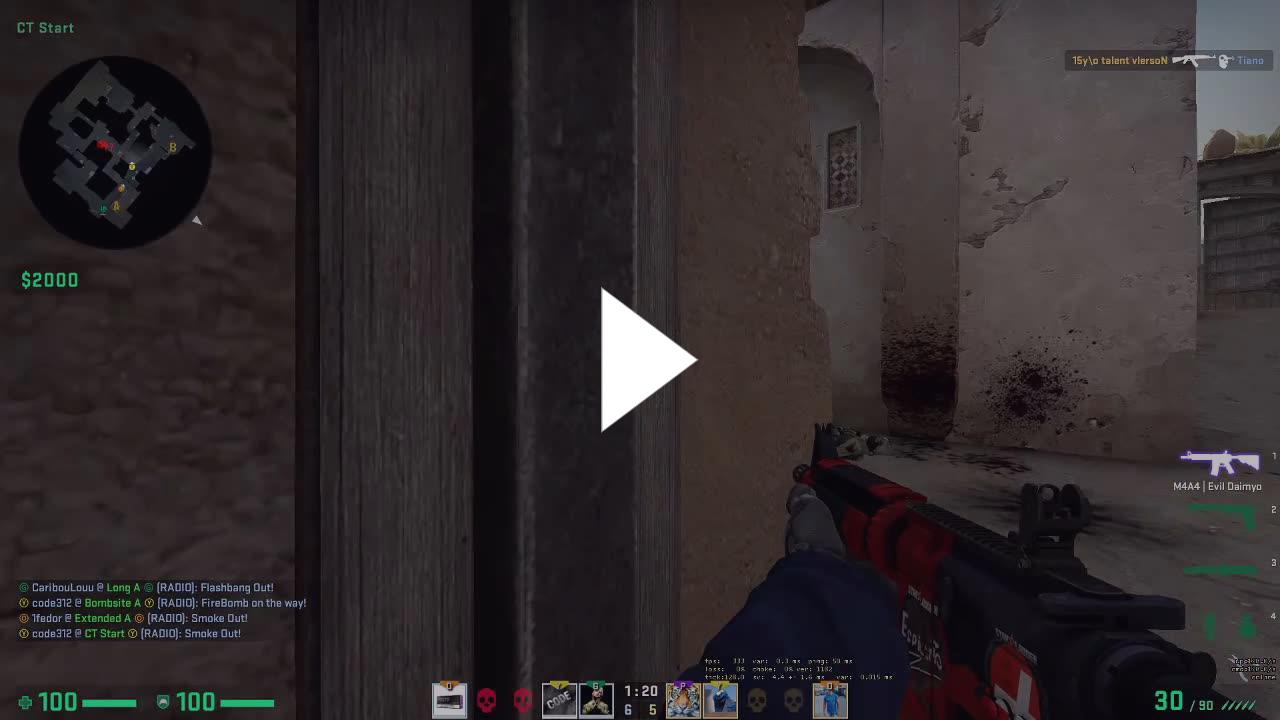 codeTheKing's tweet card. codefault - dust2 - B site - 3k