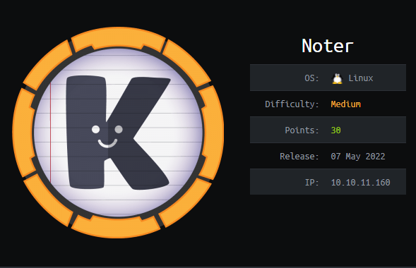 marmeus's tweet card. Noter is a medium Linux machine from HackTheBox that contains: Flask JWT cookies, web user enumeration, password policies, code analysis, RCE, MariaDB and raptor_udf.
