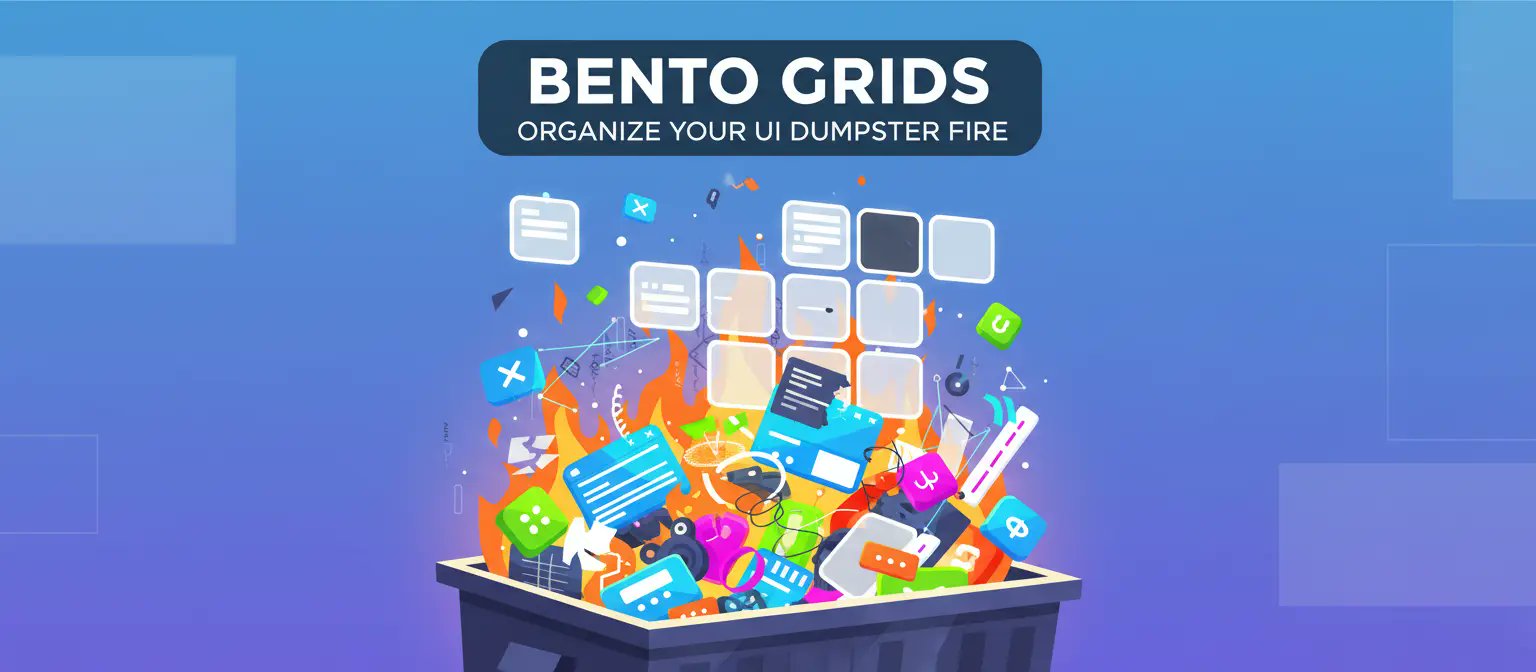 empeeryal's tweet card. Stop using floats. Build responsive Bento Grids that tidy up your messy layout. It's the one design trend that doesn't make us want to scream.