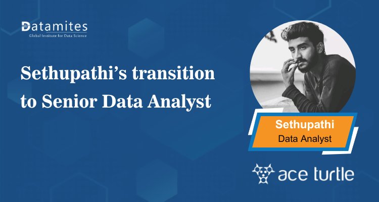 DataMites's tweet card. Discover Sethupathi’s inspiring journey from backend developer to Senior Data Analyst. Learn how strategic upskilling for data analyst course, Python expertise, and real-world projects helped him...