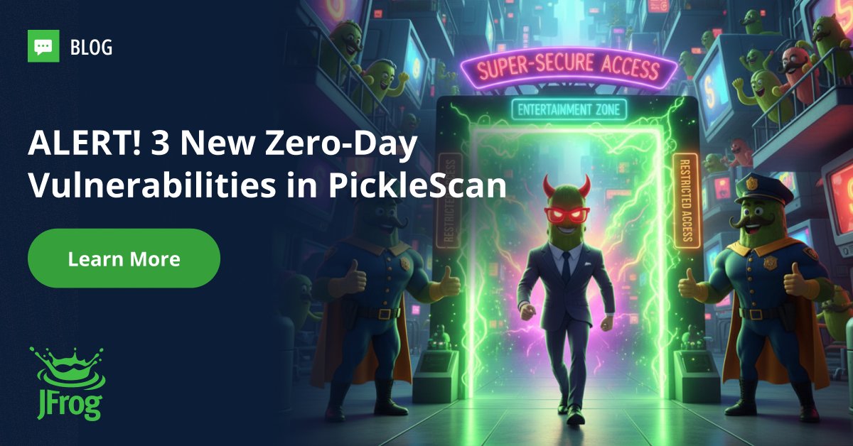 ksg93rd's tweet card. Learn how 3 critical zero-days (CVSS 9.3) found by JFrog in PickleScan, allow bypassing the PyTorch ML model scanner resulting in malicious models hiding & executing code.