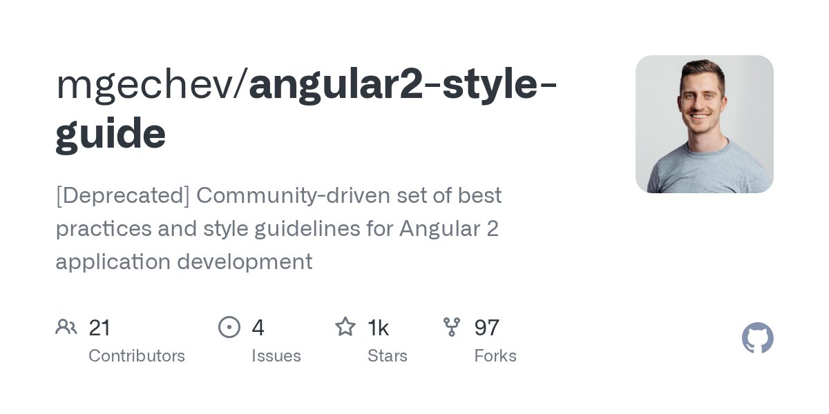 mgechev's tweet card. [Deprecated] Community-driven set of best practices and style guidelines for Angular 2 application development - mgechev/angular2-style-guide