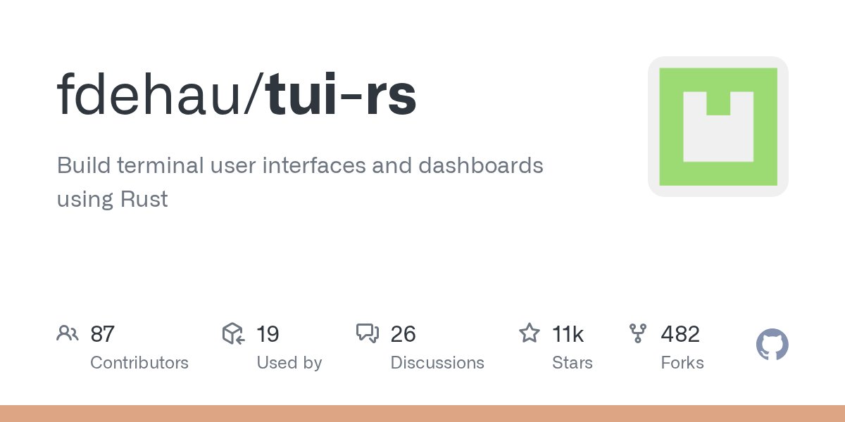 RustRepos's tweet card. Build terminal user interfaces and dashboards using Rust - fdehau/tui-rs