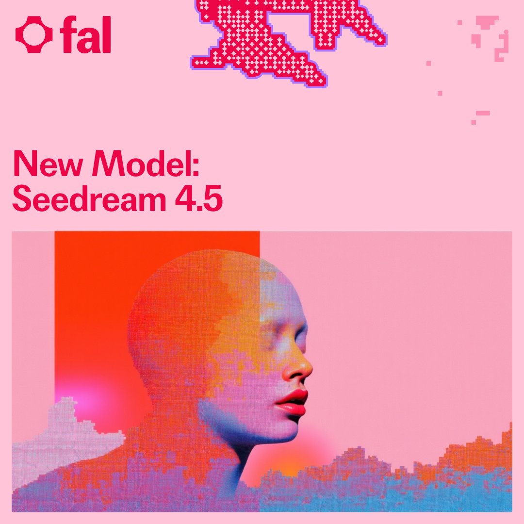 fal's tweet card. Seedream 4.5 is Now Available on fal. We're excited to bring Seedream 4.5 to fal at day 0. Latest update doesn't chase flashy new capabilities—it doubles down on execution quality where production...