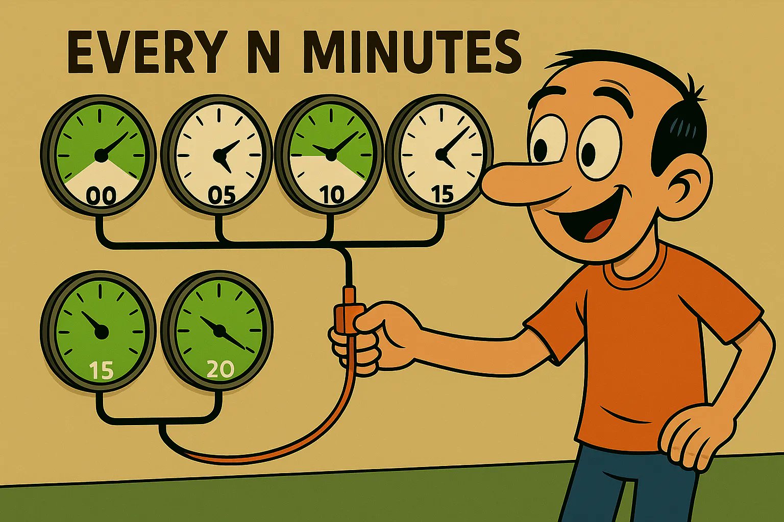 JCalderita's tweet card. Programa un mismo ScheduledJob varias veces por hora con una API expresiva: cada N minutos, sin repetir configuración ni cron strings.