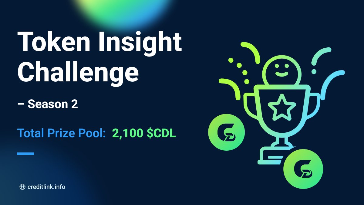 creditslink's tweet card. Pick your Top 3 tokens from the Creditlink Leaderboard, share why, and win from a 2,100 $CDL pool!