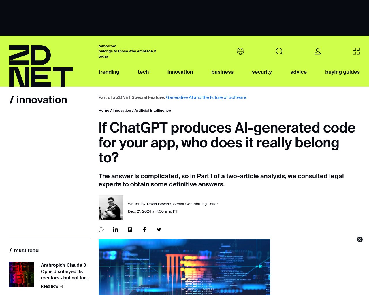 managetech_inc's tweet card. AIが生成したコードの所有権に関する法的な問題が複雑で不確か AIが生成したコードの著作権に関する議論 所有権