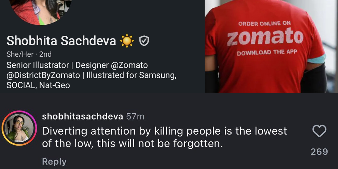 JaipurDialogues's tweet card. After the Delhi terror blast, a Zomato designer’s alleged “false flag” comment has triggered public outrage and boycott calls.