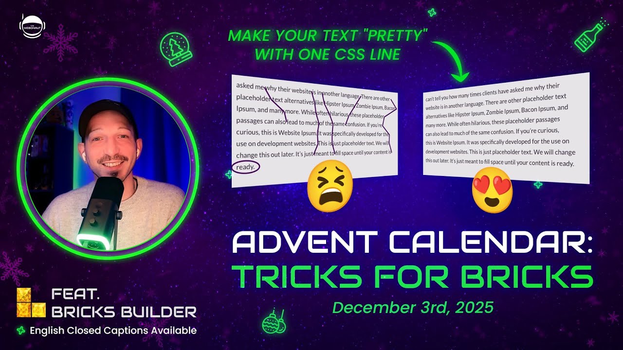 thewebonaut's tweet card. Advent Calendar: Tricks for Bricks Builder - Trick #3: Make Your Text...