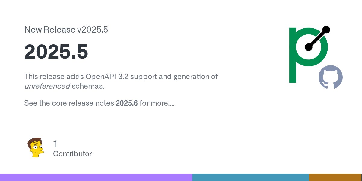 OpenApiProcess's tweet card. This release adds OpenAPI 3.2 support and generation of unreferenced schemas. See the core release notes 2025.6 for more. dependency updates updated openapi-processor-core to 2025.6