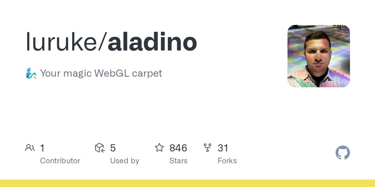 luruke's tweet card. 🧞‍♂️ Your magic WebGL carpet. Contribute to luruke/aladino development by creating an account on GitHub.