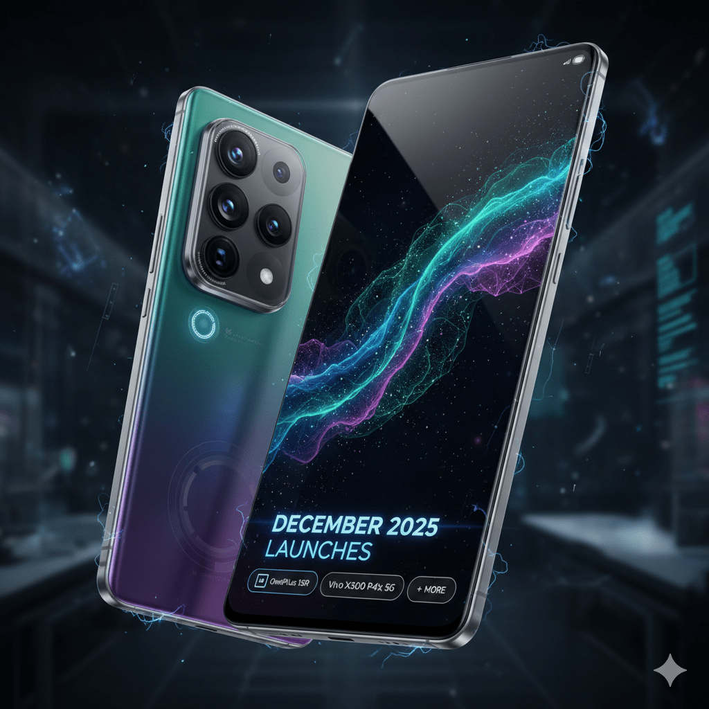 Krishna32268500's tweet card. December 2025 is set to conclude the year with a blockbuster lineup of new smartphones. The OnePlus 15R, with its new Snapdragon 8 Gen 5 chipset, is a