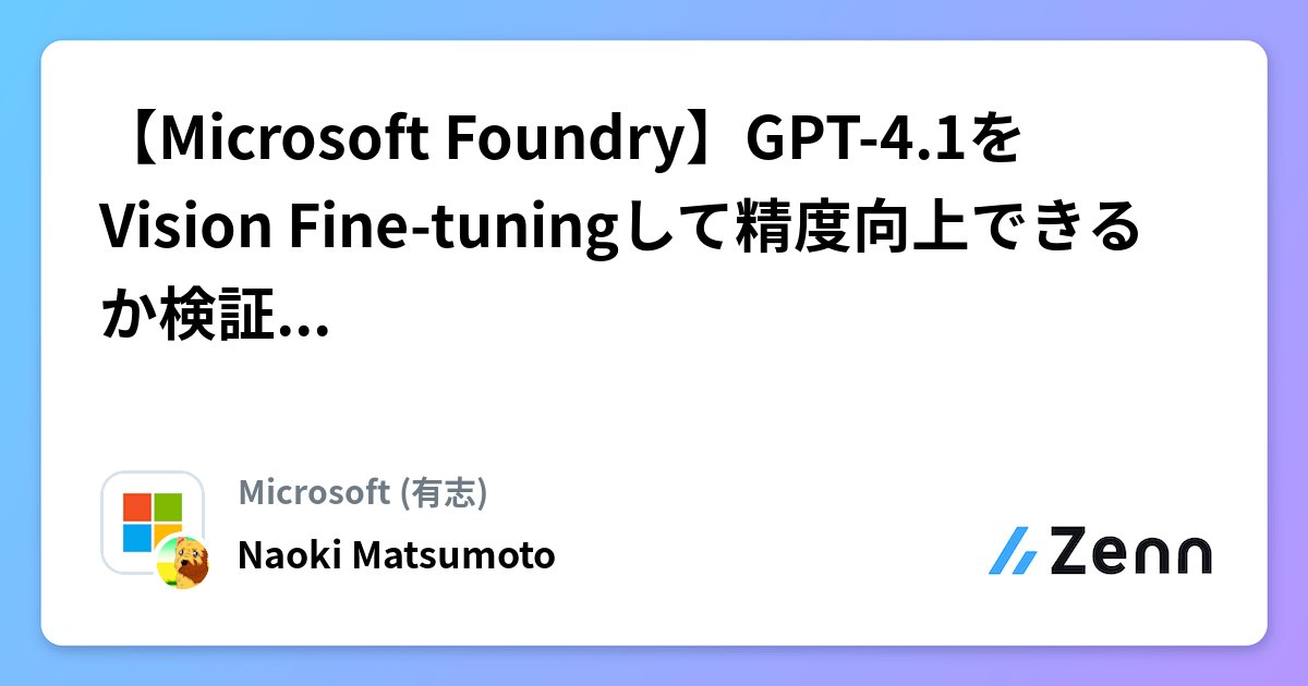 chipsnack0711's tweet card. 【Microsoft Foundry】GPT-4.1をVision Fine-tuningして精度向上できるか検証してみた【コードonly】