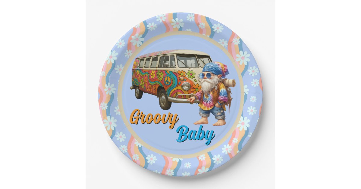 vibesofcolor2's tweet card. A Cute Groovy Mid Century Party Paper Plate For Any Type Of Hip Party Designed With A Colorful Van And Typography Groovy Baby