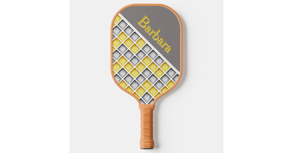 vibesofcolor2's tweet card. A Personalized Gray White And Yellow Pickleball Paddle Designed In An Abstract Geometric Pattern