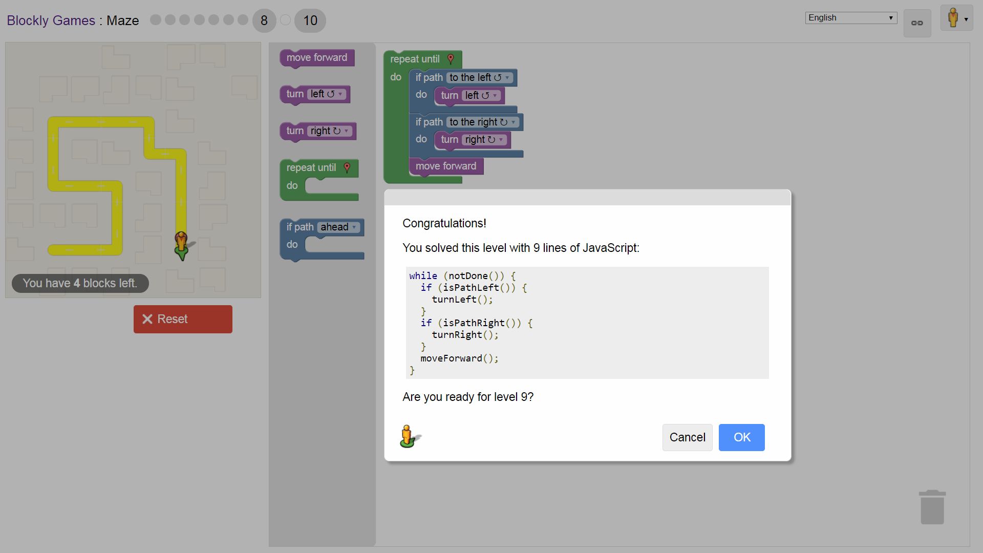 CodingMasterApp's tweet card. Google Blockly Games Maze 8 Solution #Blockly #Javascript #Coding