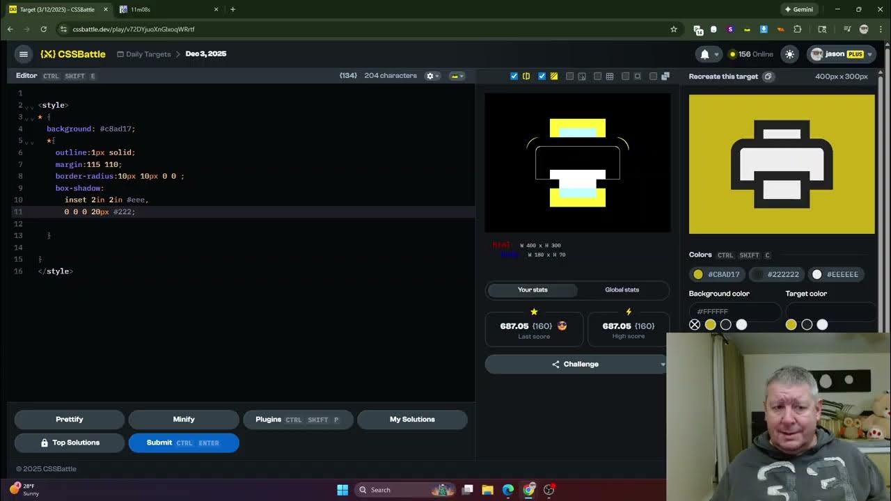 jasnmar's tweet card. CSSBattle Daily 2025 12 03