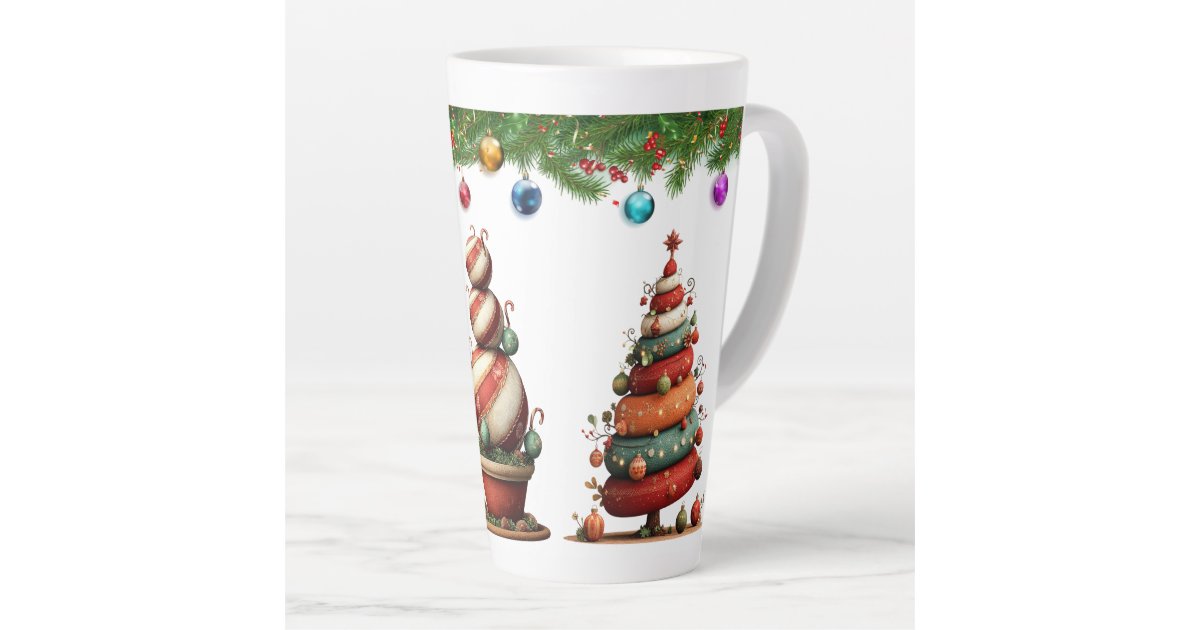 vibesofcolor2's tweet card. Whimsical Christmas Topiary Trees Latte Mug For Those Hot Coco Drinks