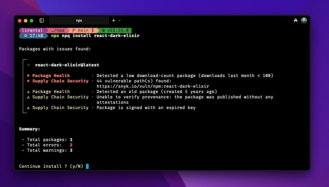 liran_tal's tweet card. safely install npm packages by auditing them pre-install stage - lirantal/npq