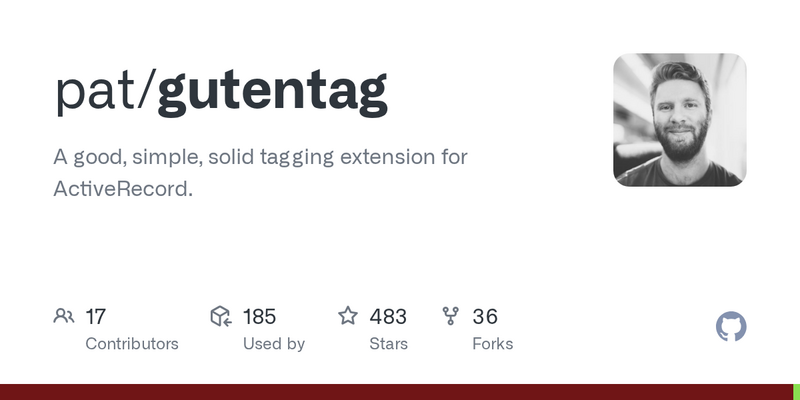 RubyOnRailsBa's tweet card. A good, simple, solid tagging extension for ActiveRecord. This was initially built partly as a proof-of-concept, partly to see how a tagging ge...