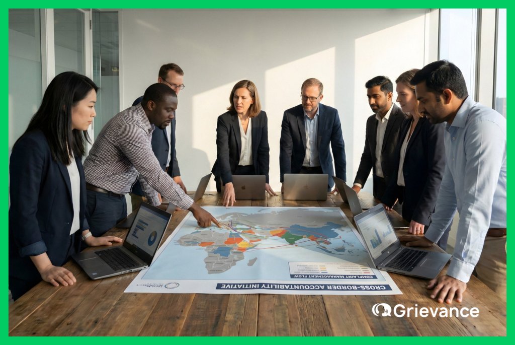 Grievance_App's tweet card. A multi-country GRM helps scale accountability across borders with harmonized complaint management for international development projects.