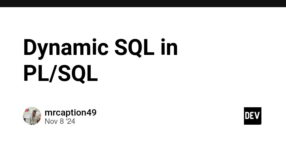 prod42net's tweet card. Dynamic SQL in PL/SQL is used in a real-life context, where user input dynamically determines values...