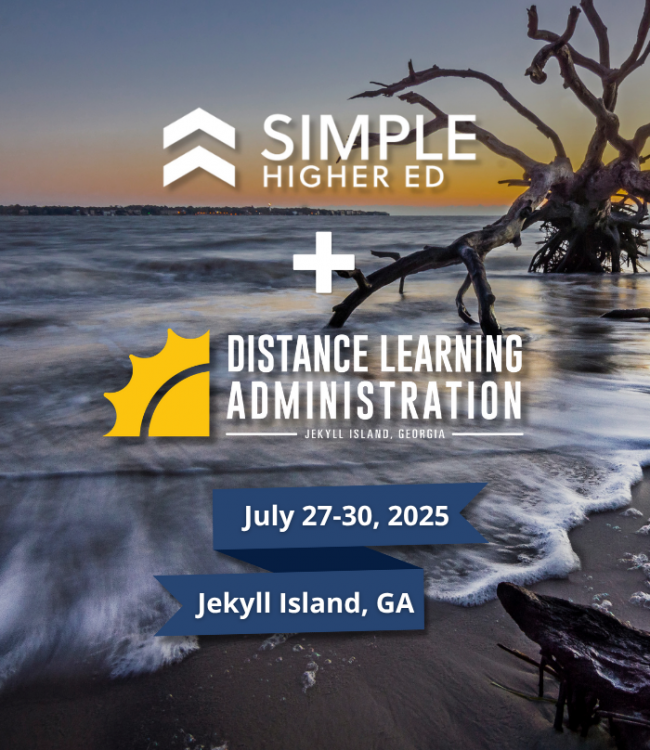 SimpleSyllabus's tweet card. Join Simple Higher Ed in Jekyll Island, Georgia at the upcoming Distance Learning Administration Conference.