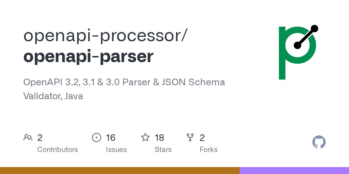 OpenApiProcess's tweet card. OpenAPI 3.2, 3.1 & 3.0 Parser & JSON Schema Validator, Java - openapi-processor/openapi-parser