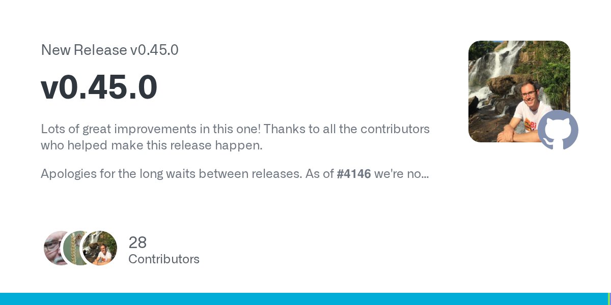 DuffieldJesse's tweet card. Lots of great improvements in this one! Thanks to all the contributors who helped make this release happen. Apologies for the long waits between releases. As of #4146 we're now (almost) guarant...
