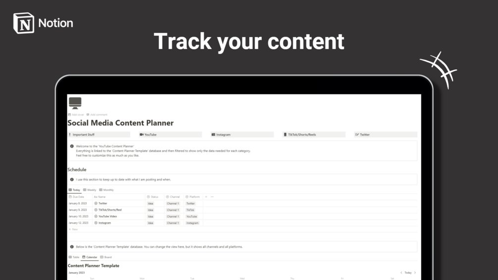 TangoCSierra's tweet card. Running multiple social media platforms can be overwhelming, confusing, and tiring... Not anymore!Introducing the Notion Social Media Content Planner!Come up with ideas, plan and execute them all i...