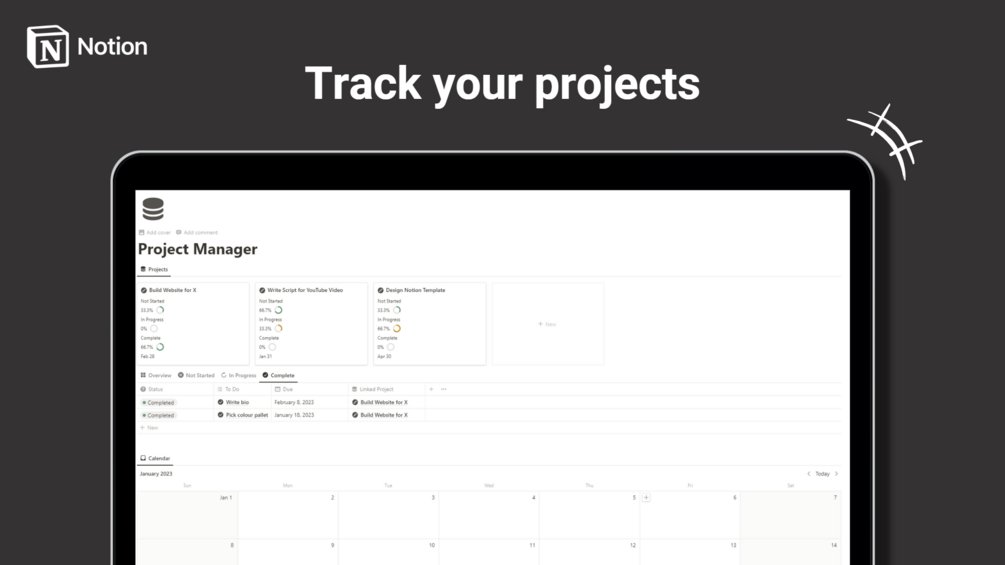 TangoCSierra's tweet card. The Notion Project Manager is split into three (3) fields ProjectsCreate as many projects as you wish. This section will display all of them, with three (3) different progress bars for progression:...