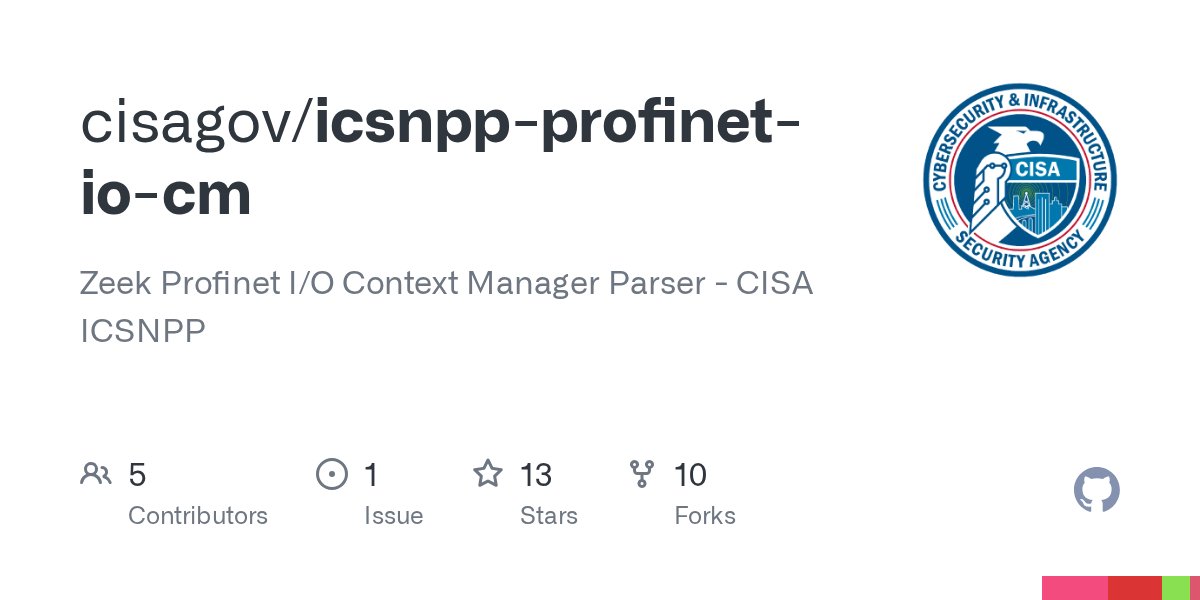 CISACyber's tweet card. Zeek Profinet I/O Context Manager Parser - CISA ICSNPP - cisagov/icsnpp-profinet-io-cm