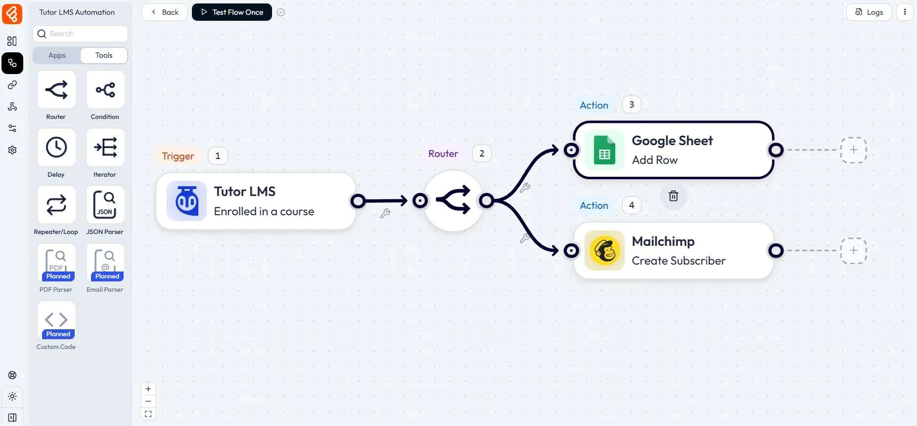 wpnewsio's tweet card. Automate Tutor LMS with Bit Flows! Streamline course management, track progress, send targeted communications, and enhance student engagement with no-code workflows.