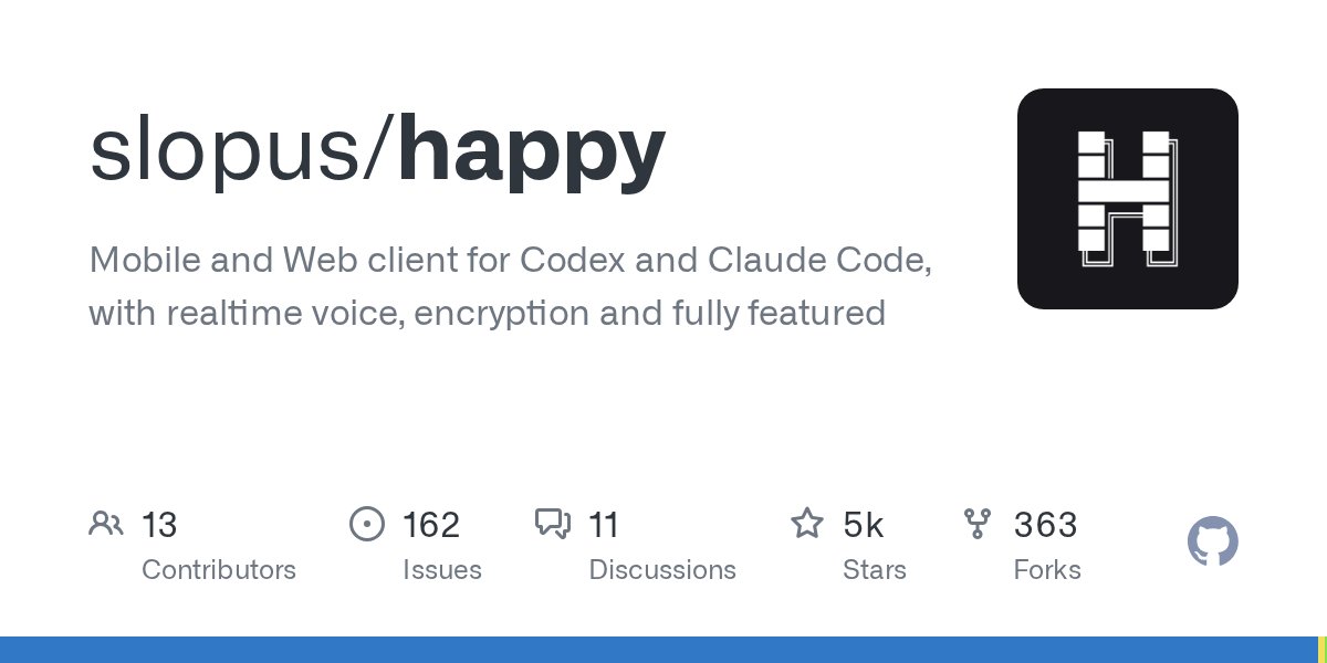 clxymox's tweet card. Mobile and Web client for Codex and Claude Code, with realtime voice, encryption and fully featured - slopus/happy