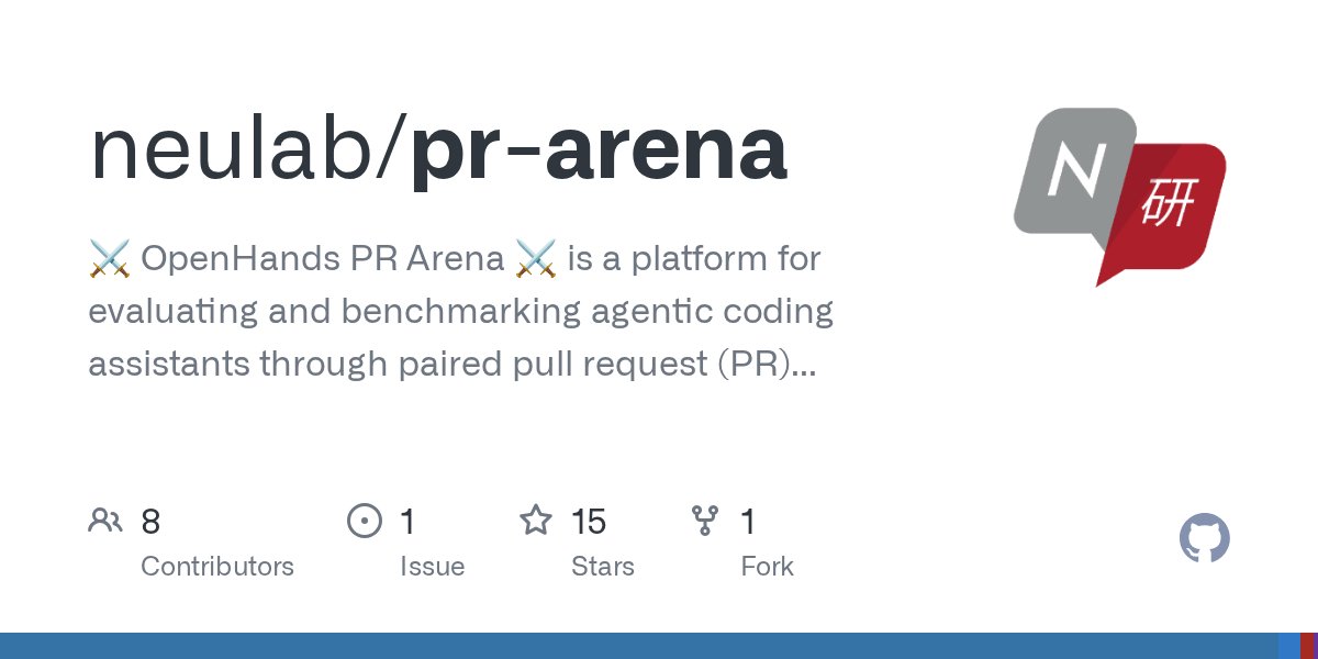 gneubig's tweet card. ⚔️ OpenHands PR Arena ⚔️ is a platform for evaluating and benchmarking agentic coding assistants through paired pull request (PR) generations. - neulab/pr-arena