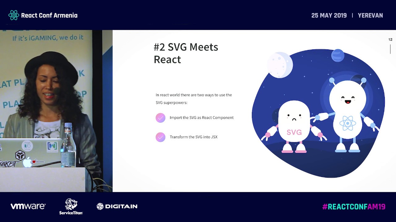 ReactConfAM's tweet card. An SVG’s Tale by Elizabet Oliveira | ReactConfAM19