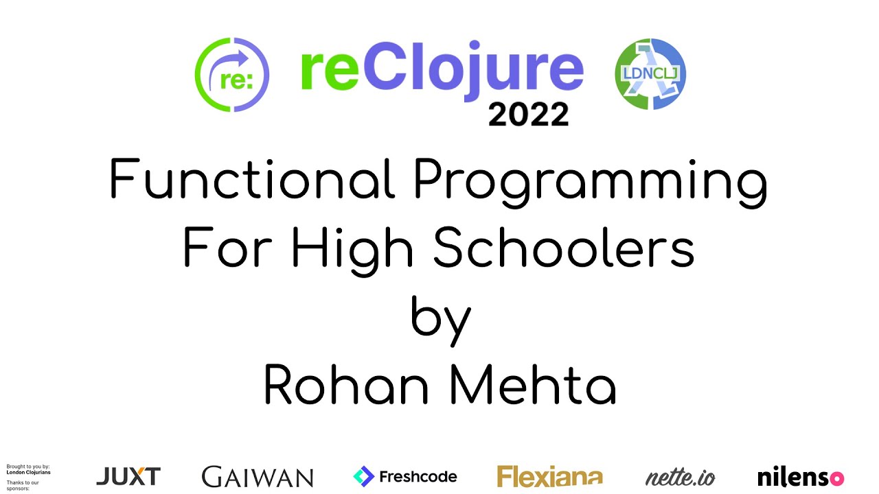 reClojure's tweet card. Functional Programming For High Schoolers (by Rohan Mehta)