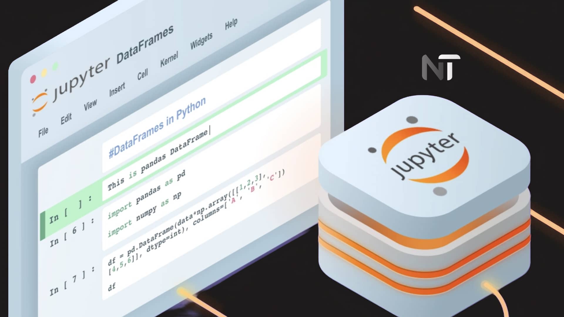 NovedadesTecNT's tweet card. Descubre qué es Jupyter Notebook, la herramienta que une código, texto y visualizaciones. Aprende cómo funciona y por qué es esencial para data science.
