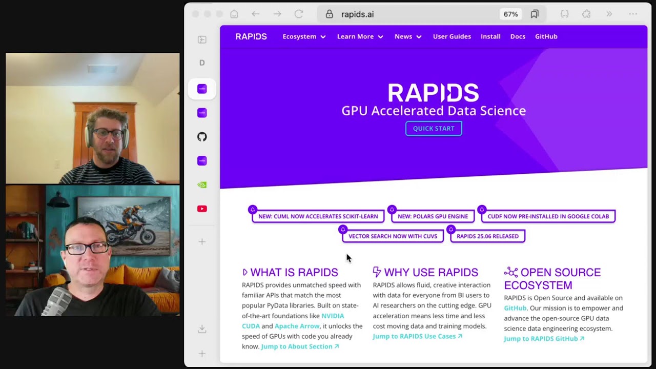 TalkPython's tweet card. Python’s data stack is getting a serious GPU turbo boost. In this episode, Ben Zaitlen from NVIDIA joins us to unpack RAPIDS, the open source toolkit that lets pandas, scikit-learn, Spark, Polars,...