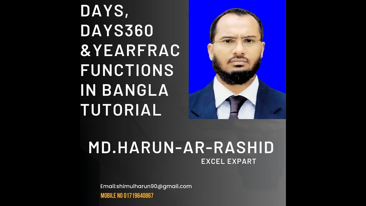MdHarunArR30095's tweet card. DAYS, DAYS360 & YEARFRAC Function in 5 Mins l Professional Excel l...