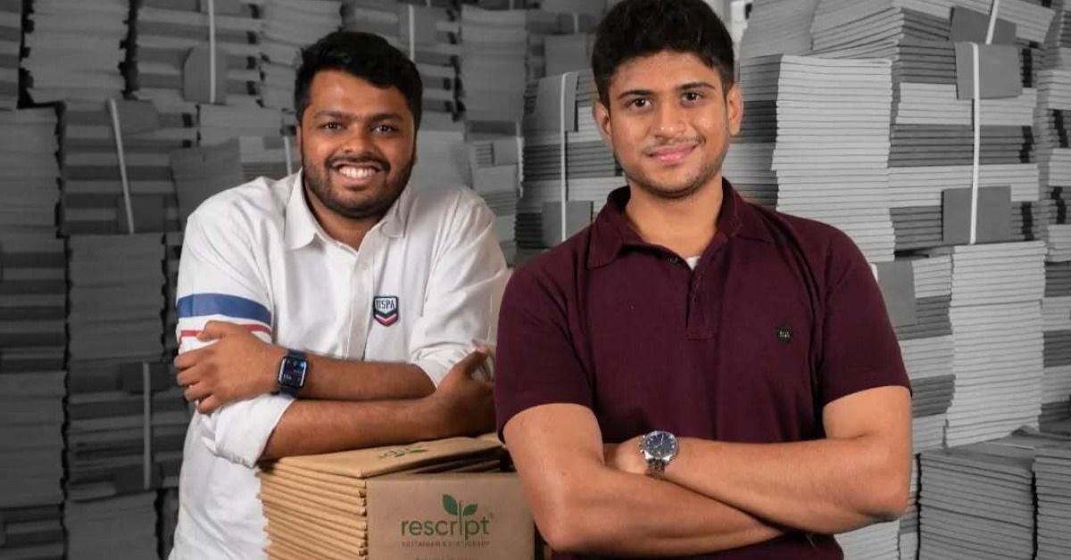 TheSaurabhSri's tweet card. Rescript, founded by Naren Raj and Ashutosh Ananth, is a Bengaluru startup turning waste paper into eco-friendly stationery.