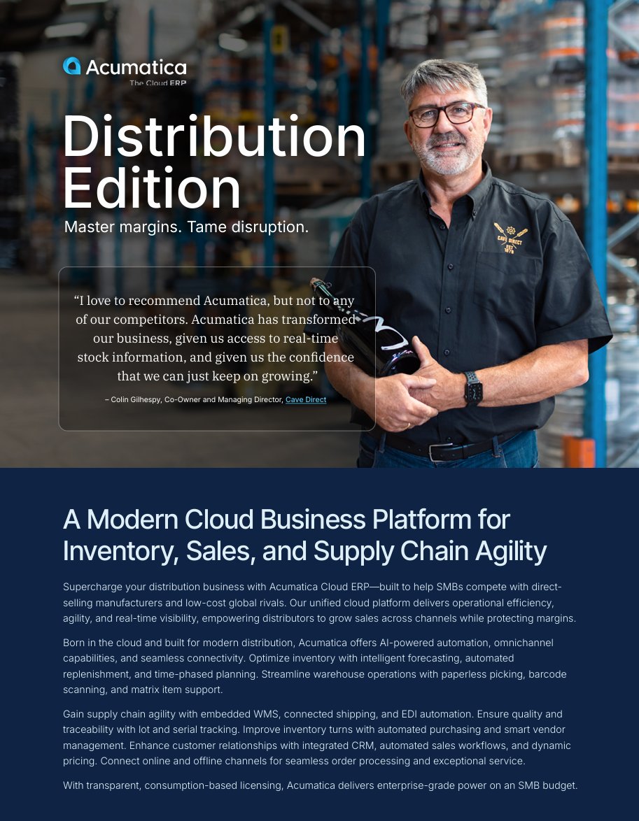 AlgorithmInc's tweet card. Algorithm delivers Acumatica Cloud ERP for distributors, with real-time inventory visibility, workflow automation, & higher margins on one platform.