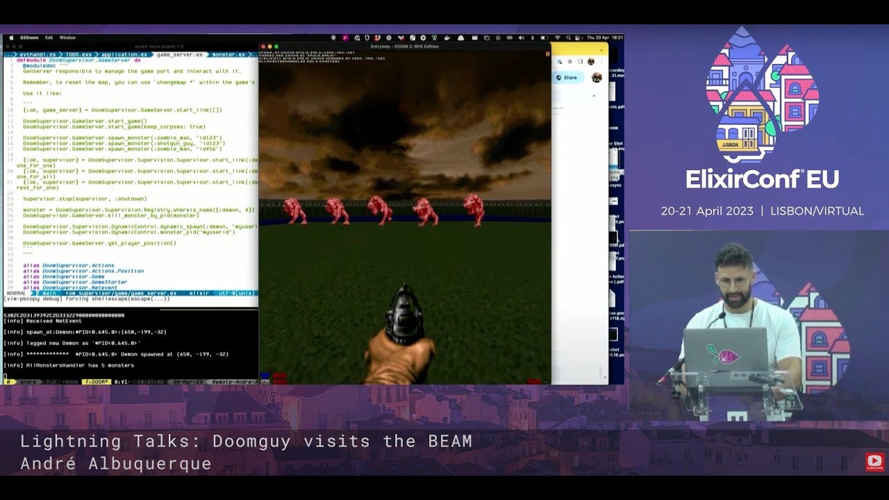 ElixirLibHunt's tweet card. Doomguy visits the BEAM: lightning talk by André Albuquerque |...