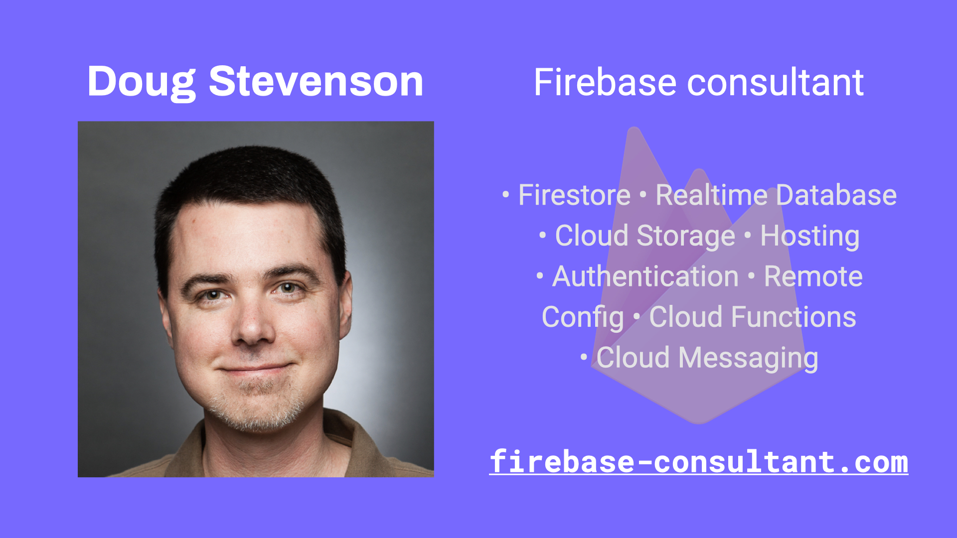 CodingDoug's tweet card. As an independent consultant, I can help you architect your application using Firebase and Google Cloud products to optimize for performance, cost, and scalability.