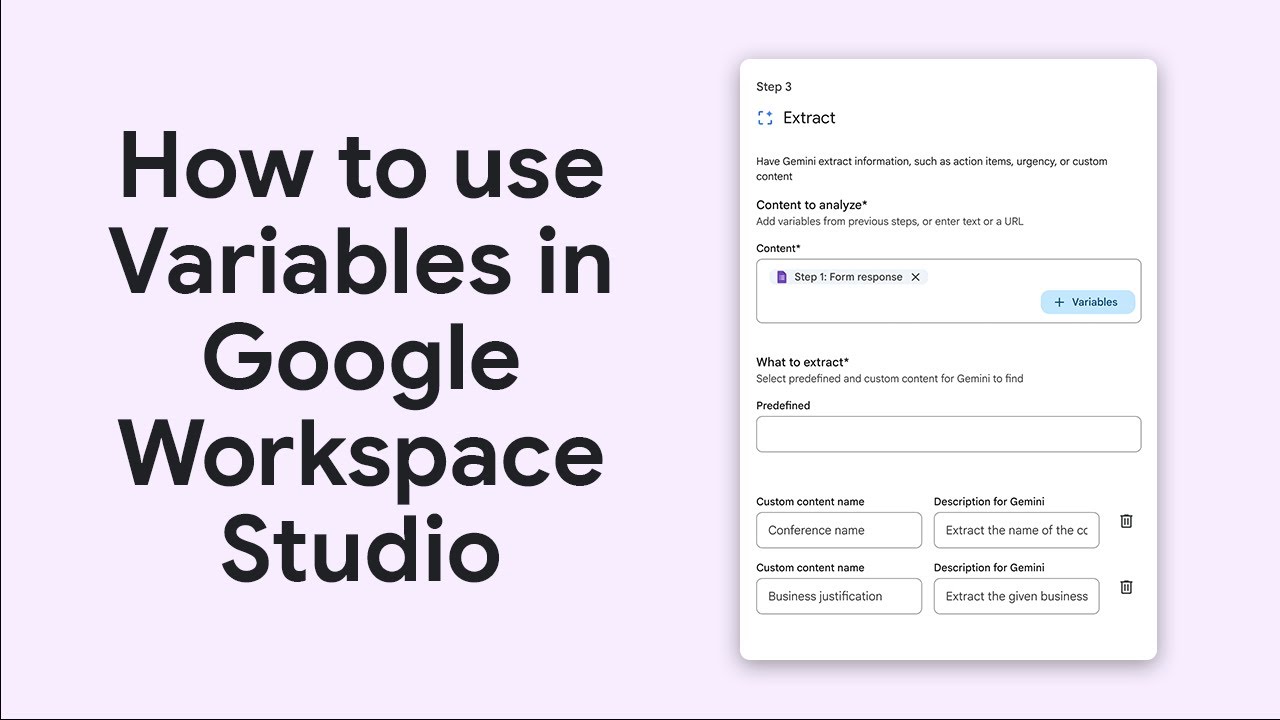 xtakabon's tweet card. How to use variables in Google Workspace Studio