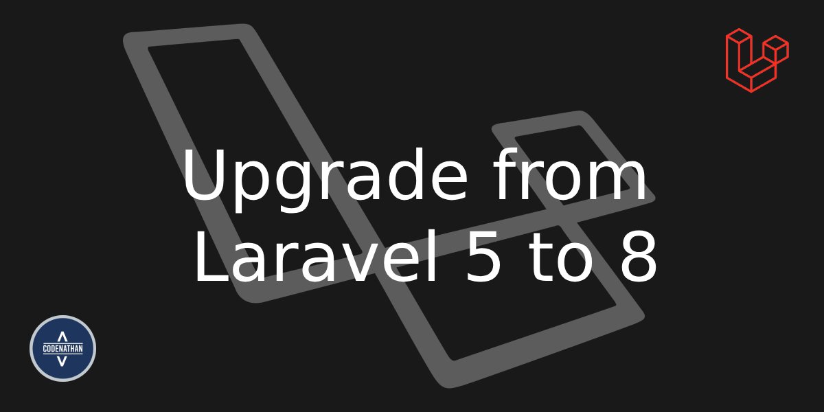 _codenathan's tweet card. Upgrade your legacy Laravel 5 Projects to Laravel 8. Comprehensive guide to help you through every step. Composer and npm updates included!