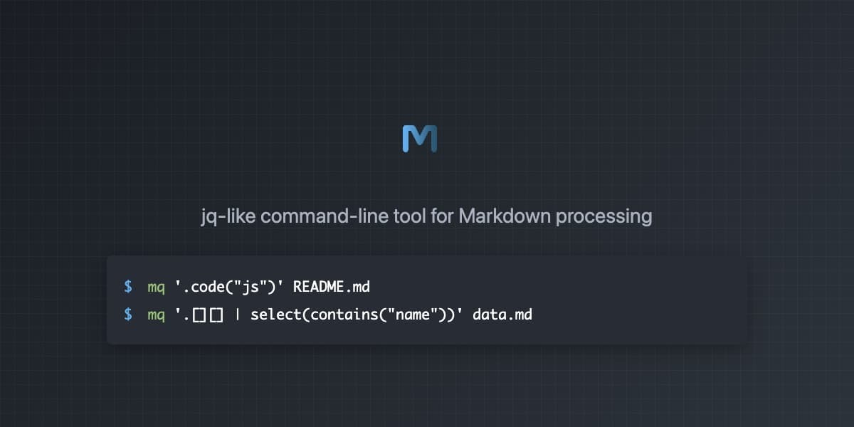 linuxopsys's tweet card. jq-like command-line tool for markdown processing. Contribute to harehare/mq development by creating an account on GitHub.