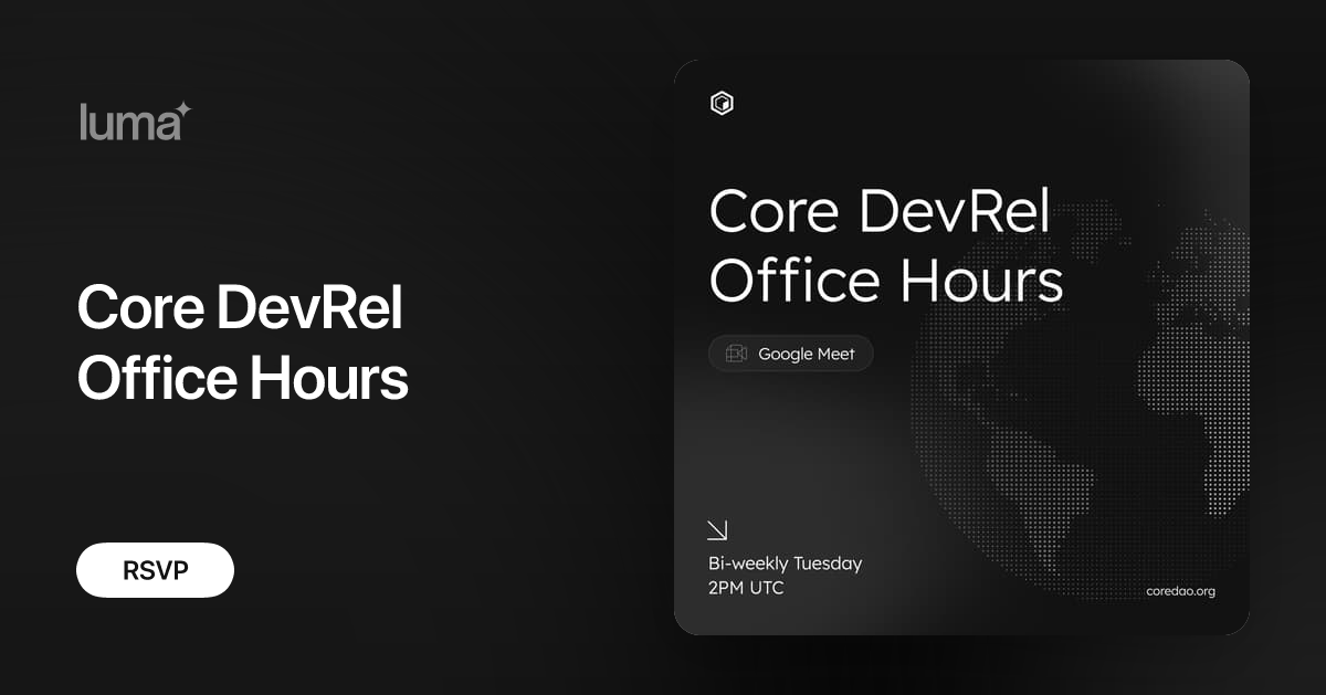 corechain_devs's tweet card. Got a project idea to showcase? Facing technical hurdles? Or just curious to catch up on the latest in the Core ecosystem? Join the Core DevRel team for our…