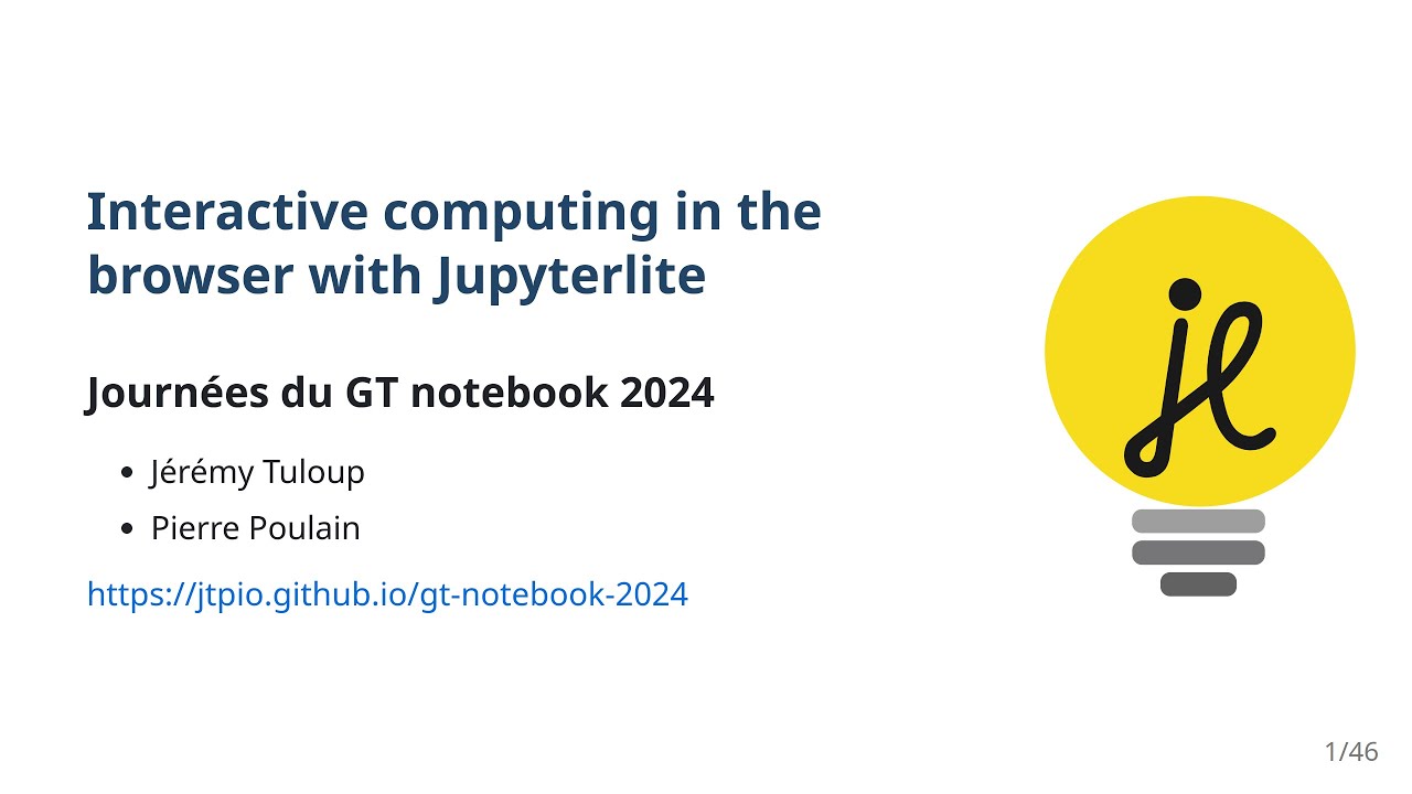 jtpio's tweet card. JupyterLite Workshop - GT Notebook days 2024 (audio in 🇫🇷)