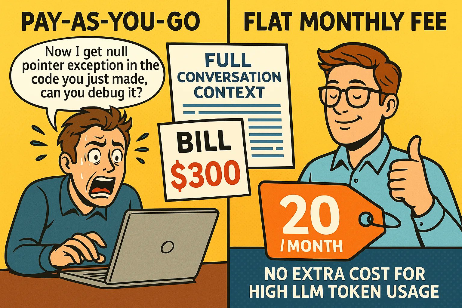 GameMakerBlog's tweet card. Pay-per-use AI models sound cheap until you realize what "tokens" really mean. Learn why flat-fee AI might save you from $300 mistakes.